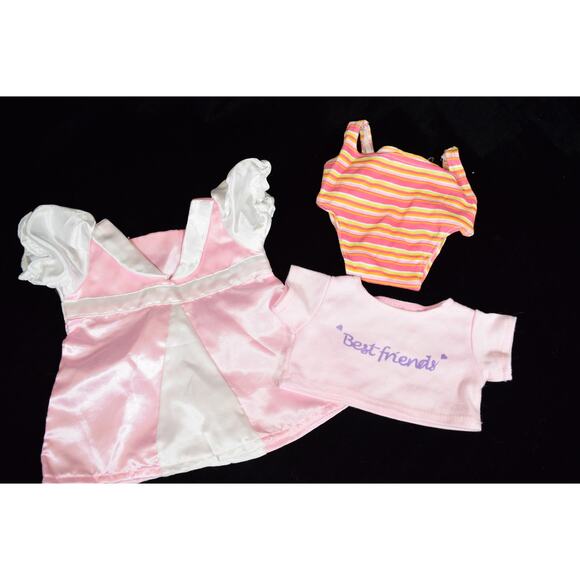 Wacky Bear lot of 3 Doll Accessories Pink Satin Dress Striped Swimsuit T-Shirt - Picture 1 of 4
